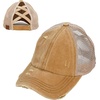 image:imageFunky Junque Criss Cross Ponytail Cap Messy Bun Distressed Baseball Hat  Ponytail messy bun baseball cap for women with crisscross elastic bands for beach gym gardening sporting events amp workBeige Mesh  Rust Distressed