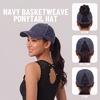 image:imageFunky Junque Criss Cross Ponytail Cap Messy Bun Distressed Baseball Hat  Ponytail messy bun baseball cap for women with crisscross elastic bands for beach gym gardening sporting events amp workBasketweave  Navy