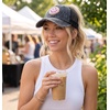 image:imageFunky Junque Criss Cross Ponytail Cap Messy Bun Distressed Baseball Hat  Ponytail messy bun baseball cap for women with crisscross elastic bands for beach gym gardening sporting events amp workSmiley Face  BlackPink