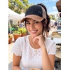 image:imageFunky Junque Criss Cross Ponytail Cap Messy Bun Distressed Baseball Hat  Ponytail messy bun baseball cap for women with crisscross elastic bands for beach gym gardening sporting events amp work2 Tone BlackCamel Distressed