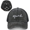 image:imageFunky Junque Criss Cross Ponytail Cap Messy Bun Distressed Baseball Hat  Ponytail messy bun baseball cap for women with crisscross elastic bands for beach gym gardening sporting events amp workSquad  Black Distressed W Black Mesh