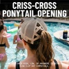 image:imageFunky Junque Criss Cross Ponytail Cap Messy Bun Distressed Baseball Hat  Ponytail messy bun baseball cap for women with crisscross elastic bands for beach gym gardening sporting events amp workAmerican Flag  Grey Camo WMesh