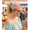 image:imageFunky Junque Criss Cross Ponytail Cap Messy Bun Distressed Baseball Hat  Ponytail messy bun baseball cap for women with crisscross elastic bands for beach gym gardening sporting events amp workBeige Mesh  Burnt Orange Distressed