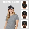 image:imageFunky Junque Criss Cross Ponytail Cap Messy Bun Distressed Baseball Hat  Ponytail messy bun baseball cap for women with crisscross elastic bands for beach gym gardening sporting events amp workAmerican Flag Star Print  Black WMesh