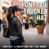image:imageFunky Junque Criss Cross Ponytail Cap Messy Bun Distressed Baseball Hat  Ponytail messy bun baseball cap for women with crisscross elastic bands for beach gym gardening sporting events amp workStar Black Distressed