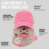 image:imageFunky Junque Criss Cross Ponytail Cap Messy Bun Distressed Baseball Hat  Ponytail messy bun baseball cap for women with crisscross elastic bands for beach gym gardening sporting events amp workBeige Mesh  Pink Distressed