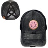 image:imageFunky Junque Criss Cross Ponytail Cap Messy Bun Distressed Baseball Hat  Ponytail messy bun baseball cap for women with crisscross elastic bands for beach gym gardening sporting events amp workSmiley Face  BlackPink