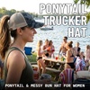 image:imageFunky Junque Criss Cross Ponytail Cap Messy Bun Distressed Baseball Hat  Ponytail messy bun baseball cap for women with crisscross elastic bands for beach gym gardening sporting events amp workAmerican Flag  Grey Camo WMesh