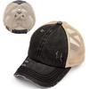 image:imageFunky Junque Criss Cross Ponytail Cap Messy Bun Distressed Baseball Hat  Ponytail messy bun baseball cap for women with crisscross elastic bands for beach gym gardening sporting events amp workBeige Mesh  Black Distressed
