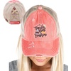 image:imageFunky Junque Criss Cross Ponytail Cap Messy Bun Distressed Baseball Hat  Ponytail messy bun baseball cap for women with crisscross elastic bands for beach gym gardening sporting events amp workTequila  Lime  Sunshine  Coral