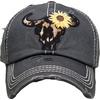 image:imageFunky Junque Distressed Baseball Cap Vintage Embroidered Dad Hat  Soft cotton distressed cap with vintage embroidery for music festivals road trips brunch amp weekend styleLeopard Steer W Flower  Black
