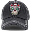 image:imageFunky Junque Distressed Baseball Cap Vintage Embroidered Dad Hat  Soft cotton distressed cap with vintage embroidery for music festivals road trips brunch amp weekend styleSugar Skull  Black