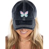 image:imageFunky Junque Distressed Baseball Cap Vintage Embroidered Dad Hat  Soft cotton distressed cap with vintage embroidery for music festivals road trips brunch amp weekend styleButterfly Hearts  Black
