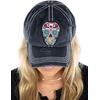 image:imageFunky Junque Distressed Baseball Cap Vintage Embroidered Dad Hat  Soft cotton distressed cap with vintage embroidery for music festivals road trips brunch amp weekend styleSugar Skull  Black