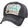 image:imageFunky Junque Distressed Baseball Cap Vintage Embroidered Dad Hat  Soft cotton distressed cap with vintage embroidery for music festivals road trips brunch amp weekend styleGive Me Jesus  Coffee  Black