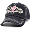 image:imageFunky Junque Pink Ribbon Awareness Cap Embroidered Cotton Baseball Hat  Soft cotton cap with embroidered pink ribbon for October awareness charity walks fundraising amp survivor giftsBelieve  Black