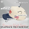 image:imageFunky Junque Trucker Snapback Hat  Lightweight Cotton Trucker Hat with Adjustable Snapback Golf 4th of July and Street Style Funny Trucker Hats for WomenGod Bless America  DenimBeige
