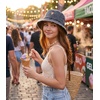 image:imageFunky Junque Womens Embroidered Bucket Hat  Lightweight Cotton Bucket Hat with Sun Protection Beach Festival and Sun Reversible Bucket Hats for WomenPizza Icon  Black