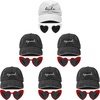 6 Pack: 1 Bride Hat/Sunnies (White) & 5 Squad Hats/Heart Sunnies (Red)