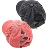image:imageFunky Junque Criss Cross Ponytail Cap Messy Bun Distressed Baseball Hat  Ponytail messy bun baseball cap for women with crisscross elastic bands for beach gym gardening sporting events amp work2 Pack  Basketweave Black  Coral