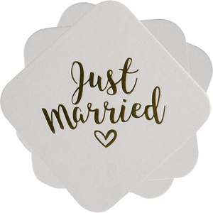 image:imageFunky Junque 12Pack Bulk Disposable Paper Bar Coasters for Drinks with Celebration Sayings 4x4 Inch Silver  Durable printed paper coasters with vibrant bachelorette designs for bridal showers weddings BBQs amp backyard parties12 Just Married Gold