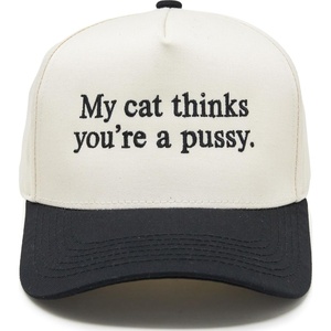 image:imageFunky Junque Adult Trucker Snapback Hat 2Tone Baseball Cap  5Panel Baseball Cap for Women and Men CottonPoly Blend Adjustable Fit Curved Brim Sun Protection for Golf Casual WearMy Cat Thinks Youre a Pussy  BlackBeige