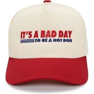 image:imageFunky Junque Adult Trucker Snapback Hat 2Tone Baseball Cap  5Panel Baseball Cap for Women and Men CottonPoly Blend Adjustable Fit Curved Brim Sun Protection for Golf Casual WearIts a Bad Day to Be a Hot Dog  RedBeige