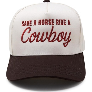 image:imageFunky Junque Adult Trucker Snapback Hat 2Tone Baseball Cap  5Panel Baseball Cap for Women and Men CottonPoly Blend Adjustable Fit Curved Brim Sun Protection for Golf Casual WearSave a Horse Ride a Cowboy  BrownBeige