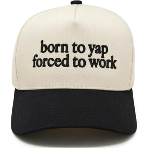 image:imageFunky Junque Adult Trucker Snapback Hat 2Tone Baseball Cap  5Panel Baseball Cap for Women and Men CottonPoly Blend Adjustable Fit Curved Brim Sun Protection for Golf Casual WearBorn to Yap Forced to Work  BlackBeige