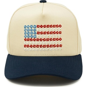 image:imageFunky Junque Adult Trucker Snapback Hat 2Tone Baseball Cap  5Panel Baseball Cap for Women and Men CottonPoly Blend Adjustable Fit Curved Brim Sun Protection for Golf Casual WearAmerican Flag  NavyBeige