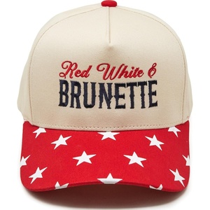 image:imageFunky Junque Adult Trucker Snapback Hat 2Tone Baseball Cap  5Panel Baseball Cap for Women and Men CottonPoly Blend Adjustable Fit Curved Brim Sun Protection for Golf Casual WearRed White  Brunette  Star Print  RedBeige