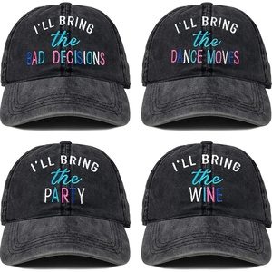 image:imageFunky Junque Bachelorette Party Girls Trip Baseball Caps  Cotton hat with embroidery for bachelorette parties bridal showers engagements amp gifts4 Pack  Ill Bring Thebad Decisions  Dance Moves  Party  Wine