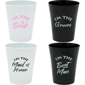 image:imageFunky Junque Bridal Party Shot Glass Set 4  Im the  Shatterproof reusable shot glasses for weddings bachelorette parties bridal showers birthdays amp celebrations4  Im the  Bride WhitePink  Groom  Maid of Honor  Best Man Pack