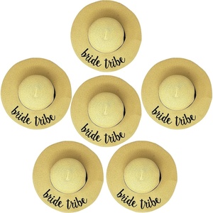 image:imageFunky Junque Bridal Straw Sun Hat Embroidered Bachelorette Party  Woven paper straw bridal hat with embroidered cursive sayings for beach outings bachelorette parties amp sunny daysBride Tribe  Natural  6 Pack