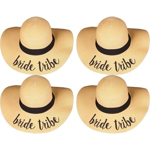 image:imageFunky Junque Bridal Straw Sun Hat Embroidered Bachelorette Party  Woven paper straw bridal hat with embroidered cursive sayings for beach outings bachelorette parties amp sunny daysBride Tribe  Natural  4 Pack