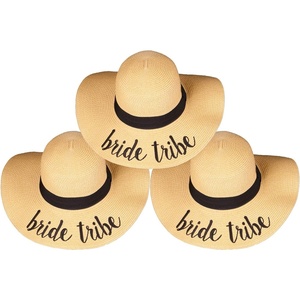 image:imageFunky Junque Bridal Straw Sun Hat Embroidered Bachelorette Party  Woven paper straw bridal hat with embroidered cursive sayings for beach outings bachelorette parties amp sunny daysBride Tribe  Natural  3 Pack