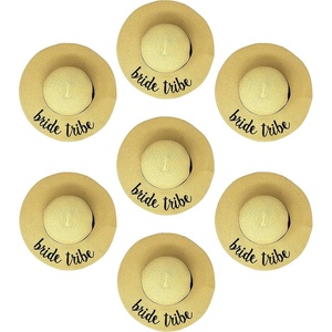 image:imageFunky Junque Bridal Straw Sun Hat Embroidered Bachelorette Party  Woven paper straw bridal hat with embroidered cursive sayings for beach outings bachelorette parties amp sunny daysBride Tribe  Natural  7 Pack