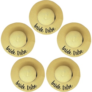 image:imageFunky Junque Bridal Straw Sun Hat Embroidered Bachelorette Party  Woven paper straw bridal hat with embroidered cursive sayings for beach outings bachelorette parties amp sunny daysBride Tribe  Natural  5 Pack