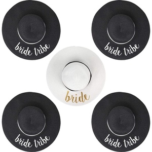 image:imageFunky Junque Bridal Straw Sun Hat Embroidered Bachelorette Party  Woven paper straw bridal hat with embroidered cursive sayings for beach outings bachelorette parties amp sunny days5 Pack 1 Bride WhiteGold  4 Bride Tribes Black