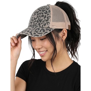 image:imageFunky Junque Criss Cross Ponytail Cap Messy Bun Distressed Baseball Hat  Ponytail messy bun baseball cap for women with crisscross elastic bands for beach gym gardening sporting events amp workLeopard  Grey