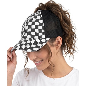 image:imageFunky Junque Criss Cross Ponytail Cap Messy Bun Distressed Baseball Hat  Ponytail messy bun baseball cap for women with crisscross elastic bands for beach gym gardening sporting events amp workChecker  White