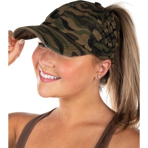 image:imageFunky Junque Criss Cross Ponytail Cap Messy Bun Distressed Baseball Hat  Ponytail messy bun baseball cap for women with crisscross elastic bands for beach gym gardening sporting events amp workBasketweave  Green Camouflage