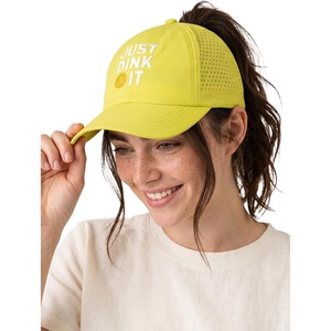 image:imageFunky Junque Criss Cross Ponytail Cap Messy Bun Distressed Baseball Hat  Ponytail messy bun baseball cap for women with crisscross elastic bands for beach gym gardening sporting events amp workLaser Cut Just Dink It Neon Yellow