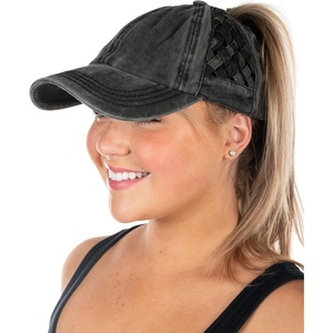 image:imageFunky Junque Criss Cross Ponytail Cap Messy Bun Distressed Baseball Hat  Ponytail messy bun baseball cap for women with crisscross elastic bands for beach gym gardening sporting events amp workBasketweave  BlackBlack Camo