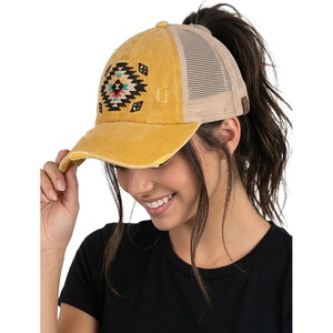 image:imageFunky Junque Criss Cross Ponytail Cap Messy Bun Distressed Baseball Hat  Ponytail messy bun baseball cap for women with crisscross elastic bands for beach gym gardening sporting events amp workAztec Design  Yellow
