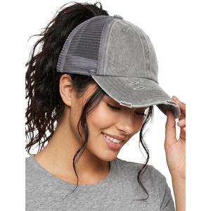 image:imageFunky Junque Criss Cross Ponytail Cap Messy Bun Distressed Baseball Hat  Ponytail messy bun baseball cap for women with crisscross elastic bands for beach gym gardening sporting events amp workGrey Distressed