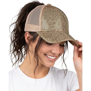 image:imageFunky Junque Criss Cross Ponytail Cap Messy Bun Distressed Baseball Hat  Ponytail messy bun baseball cap for women with crisscross elastic bands for beach gym gardening sporting events amp workSequin  Gold