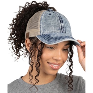 image:imageFunky Junque Criss Cross Ponytail Cap Messy Bun Distressed Baseball Hat  Ponytail messy bun baseball cap for women with crisscross elastic bands for beach gym gardening sporting events amp workStone Washed  Denim