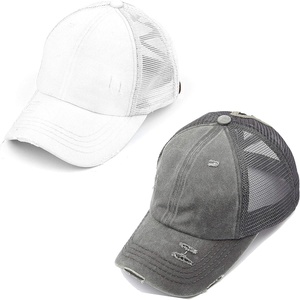 image:imageFunky Junque Criss Cross Ponytail Cap Messy Bun Distressed Baseball Hat  Ponytail messy bun baseball cap for women with crisscross elastic bands for beach gym gardening sporting events amp work2 Pack  White  Grey
