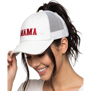 image:imageFunky Junque Criss Cross Ponytail Cap Messy Bun Distressed Baseball Hat  Ponytail messy bun baseball cap for women with crisscross elastic bands for beach gym gardening sporting events amp workMama  White